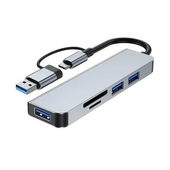 5 Портов 2-В-1 USB 3.0 Концентратор Type-C Адаптер USB3.0 + USB2.0 + SD + TF Многопортовый USB-разветвитель-расширитель для ПК