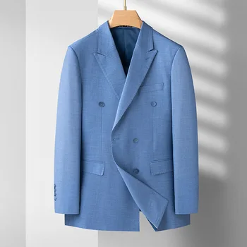 5740-2023 мужские полосатые двубортные костюмы для отдыха 85 и европейский код мужской тонкий пиджак-пиджак
