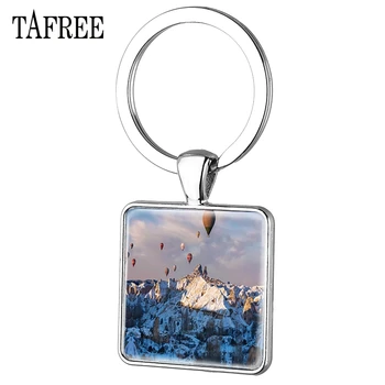 TAFREE Turkey Scenery Квадратные брелки для ключей Красивое Романтическое место Картина Брелки для ключей Автомобильная сумка Кулон Посеребренные ювелирные изделия FA61