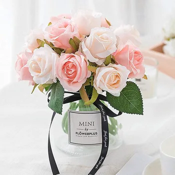 Букет искусственных роз, 12 Ветвей Маленьких Роз для Свадьбы, Букет Невесты в руках, Домашний Декор, Поддельные цветы, реквизит для фотосъемки