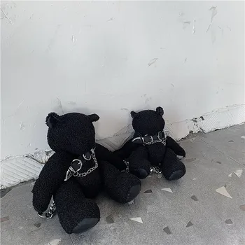 Детская Сумка-мессенджер с жестоким медведем, универсальная уличная сумка с характером черного Медведя, темные мягкие плюшевые игрушки для девочек