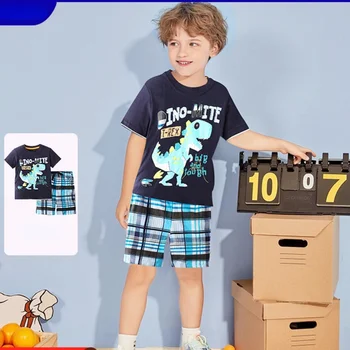 Летняя футболка из чистого хлопка в европейском и американском стиле с короткими рукавами, шорты, комплект детской одежды для мальчиков из двух предметов