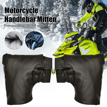 Мотоциклетные рукавицы на руль, Универсальные перчатки с плюшевой подкладкой, водонепроницаемые перчатки из искусственной кожи, грелка для рук, зимние теплые для скутера, снегохода