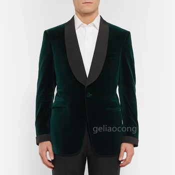 Новый Популярный Темно-зеленый Бархатный Блейзер на одной пуговице, Смокинги для жениха, Шаль с Лацканами, Мужские Свадебные костюмы 2 шт. (куртка + брюки)