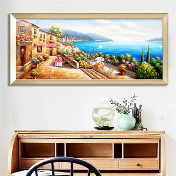 Ручная роспись комнаты с видом на Средиземное море, расписанная гостиная украшает стену росписью на холсте, художественные обои изображение 34