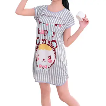 Свободная Ночная рубашка с мультяшным рисунком, Милое Женское ночное платье с круглым вырезом для спальни, которое носят на улице